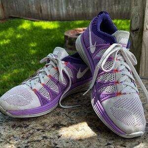 Nike Womens Fly Knit Lunar 2 Athletic Running Shoes Purple Gray Size 9.5 620658